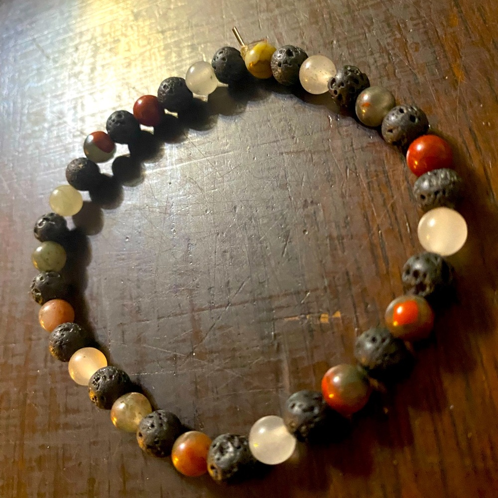 Bracelet lava beads and African blood beads handmade